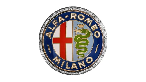Логотип Alfa Romeo 1960–1972 годов со сглаженными змеёй и крестом, золотыми контурами и словом MILANO