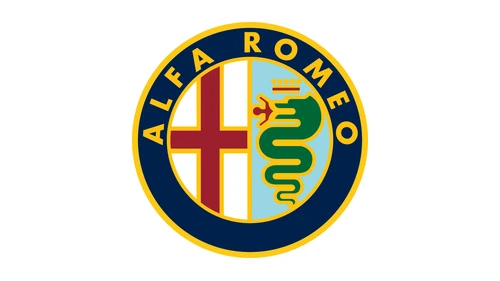 Значок Alfa Romeo 1982–2015 годов с золотой надписью, без лаврового венка, с разделёнными белым и голубым полями
