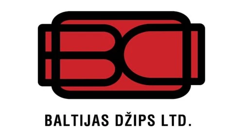Логотип Baltijas Džips 1995–1997 годов: красная монограмма BD с названием компании