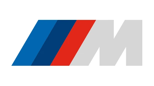 Плоский логотип BMW M 2020 года: голубая, тёмно-синяя и красная полосы и светло-серая буква M