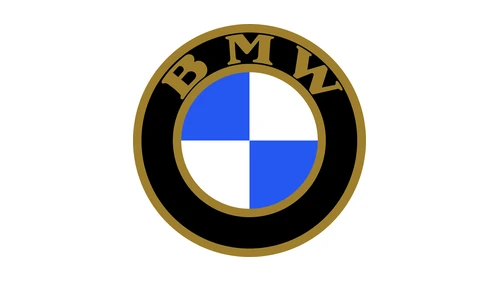 Старый логотип BMW 1933 года: жирные золотые буквы и толстые золотые кольца