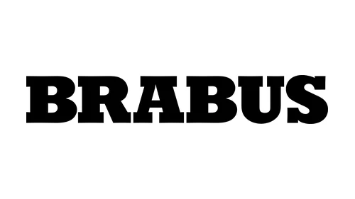 Надпись Brabus: слово BRABUS тяжёлыми чёрными брусковыми заглавными