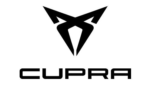 Логотип Cupra с 2018 года по настоящее время: эмблема из двух треугольников над надписью CUPRA