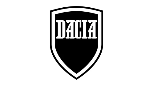 Логотип Dacia 1990–1997 годов: чёрный щит с надписью DACIA