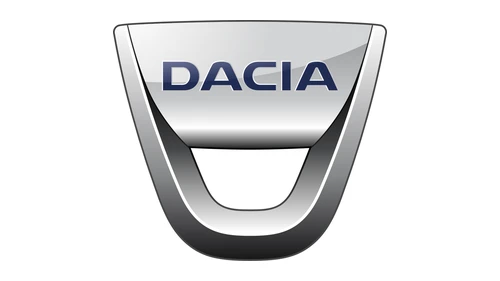 Логотип Dacia 2008–2021 годов: серебристый щит с надписью DACIA