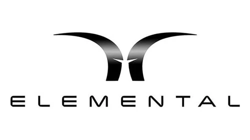 Логотип Elemental примерно с 2012 года по настоящее время: парные изогнутые фигуры с надписью ELEMENTAL