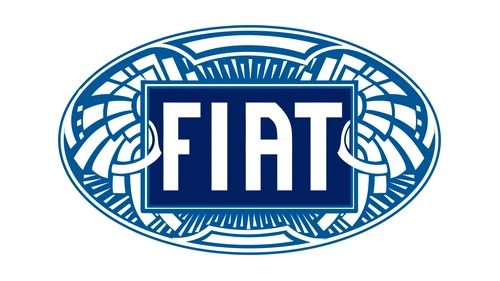 Старый логотип Fiat 1904 года: овал в стиле модерн с белыми буквами FIAT на тёмно-синей панели в голубой орнаментальной рамке
