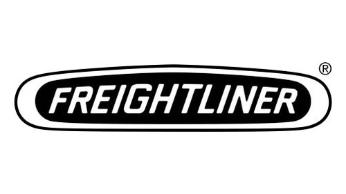 Логотип Freightliner с 1980-х годов: чёрно-белый овал с наклонной надписью