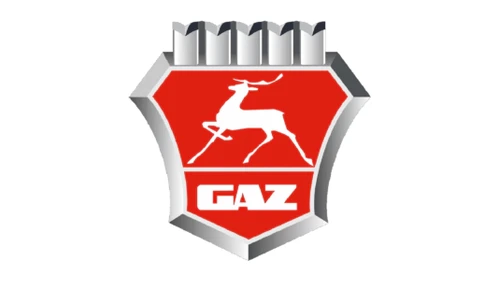 Логотип ГАЗ около 1986–1996 годов: красный щит с короной и надписью GAZ