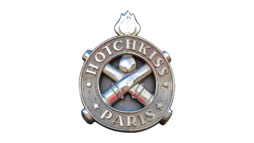Логотип Hotchkiss около 1934–1955 годов: кольцо со скрещёнными пушками и звёздами