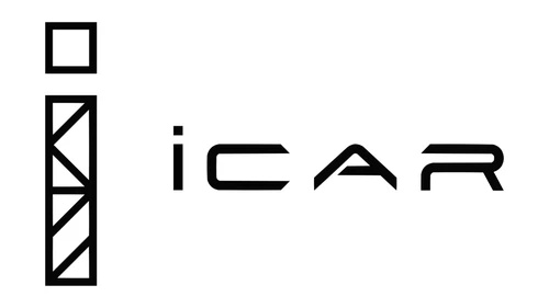 Логотип iCAR с 2023 года: чёрная эмблема из блоков в форме буквы i и надпись iCAR