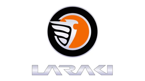 Логотип Laraki около 1999 года: оранжево-чёрный круг с крылом