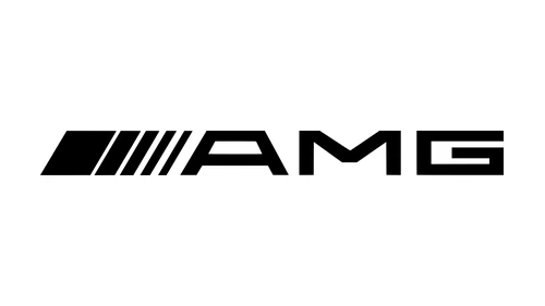Логотип AMG около 1990 года: первая надпись с полосами, резко сужающимися к буквам