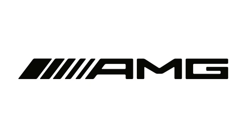 Нынешний логотип Mercedes-AMG: чёрная надпись AMG с пятью полосами и скруглёнными углами