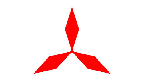 Старый логотип Mitsubishi примерно 1910-х годов: три узких красных ромба сходятся в одной точке, кольца нет