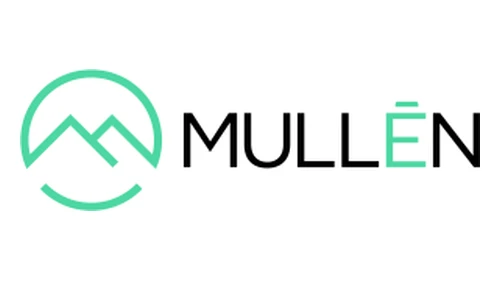 Логотип Mullen примерно 2014–2025 годов: зелёный круг с горной вершиной и название марки