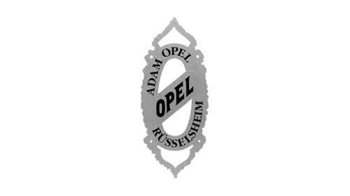 Старый логотип Opel 1889 года: орнаментный овал с надписями Adam Opel и Rüsselsheim