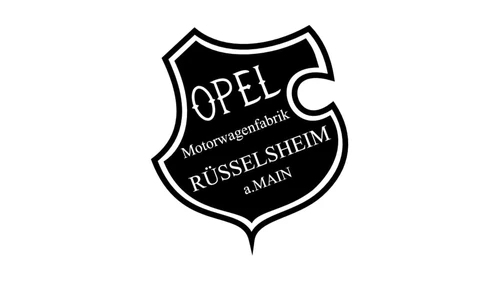 Логотип Opel 1899 года: чёрный щит Motorwagenfabrik, год выпуска первого автомобиля