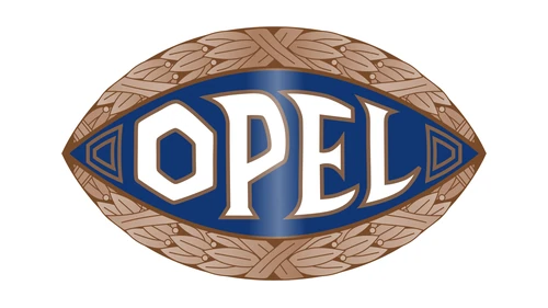 Эмблема Opel 1910 года: заострённый синий овал в обрамлении лаврового венка