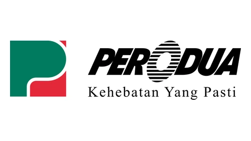Логотип Perodua 1993–1998 годов: квадратная эмблема с P и 2 и слоганом