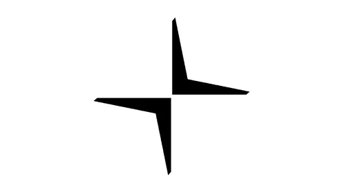 Новый логотип Polestar с 2017 года: чёрная четырёхконечная звезда из двух крыльев на белом фоне