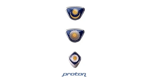 Старые логотипы Proton 1990-х годов: эмблема со звездой и полумесяцем для Малайзии и звёздная эмблема для экспорта