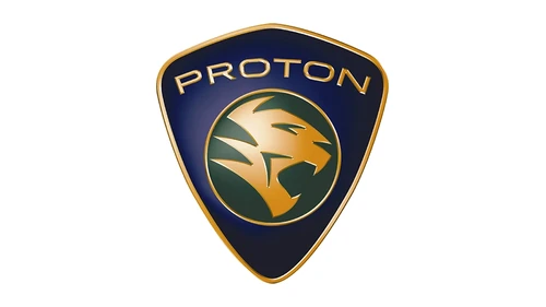 Логотип Proton 2000 года: золотой тигр на зелёном круге в тёмно-синем щите