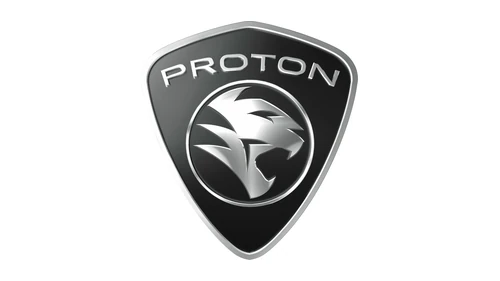 Логотип Proton 2008 года: серебристый тигр и надпись на чёрном щите