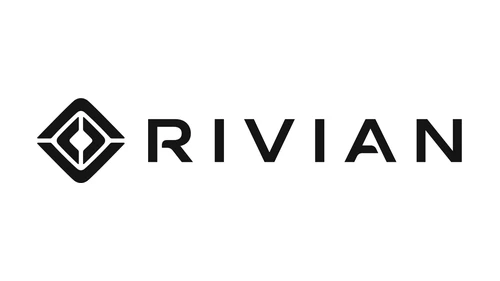 Нынешний логотип Rivian с 2018 года: символ-компас из четырёх стрелок над надписью RIVIAN