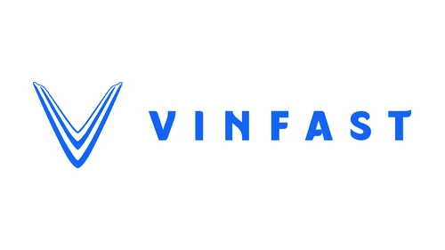 Синий логотип VinFast: плоская V и надпись в горизонтальной компоновке
