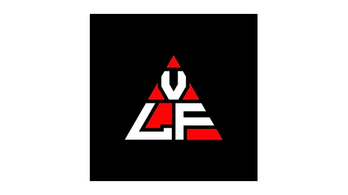 Логотип VLF 2016–2018 годов: красный треугольник на чёрном квадрате с белыми буквами VLF