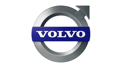 Знак железа Volvo 2006 года: серебристое кольцо с синей планкой с названием