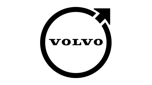 Новый логотип Volvo 2021 года: плоский чёрный знак железа с надписью VOLVO поперёк круга