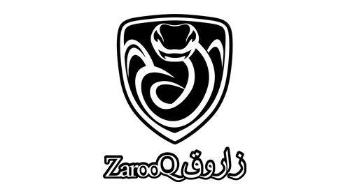 Логотип Zarooq примерно 2015–2018 годов: щит со змеёй и надпись ZarooQ